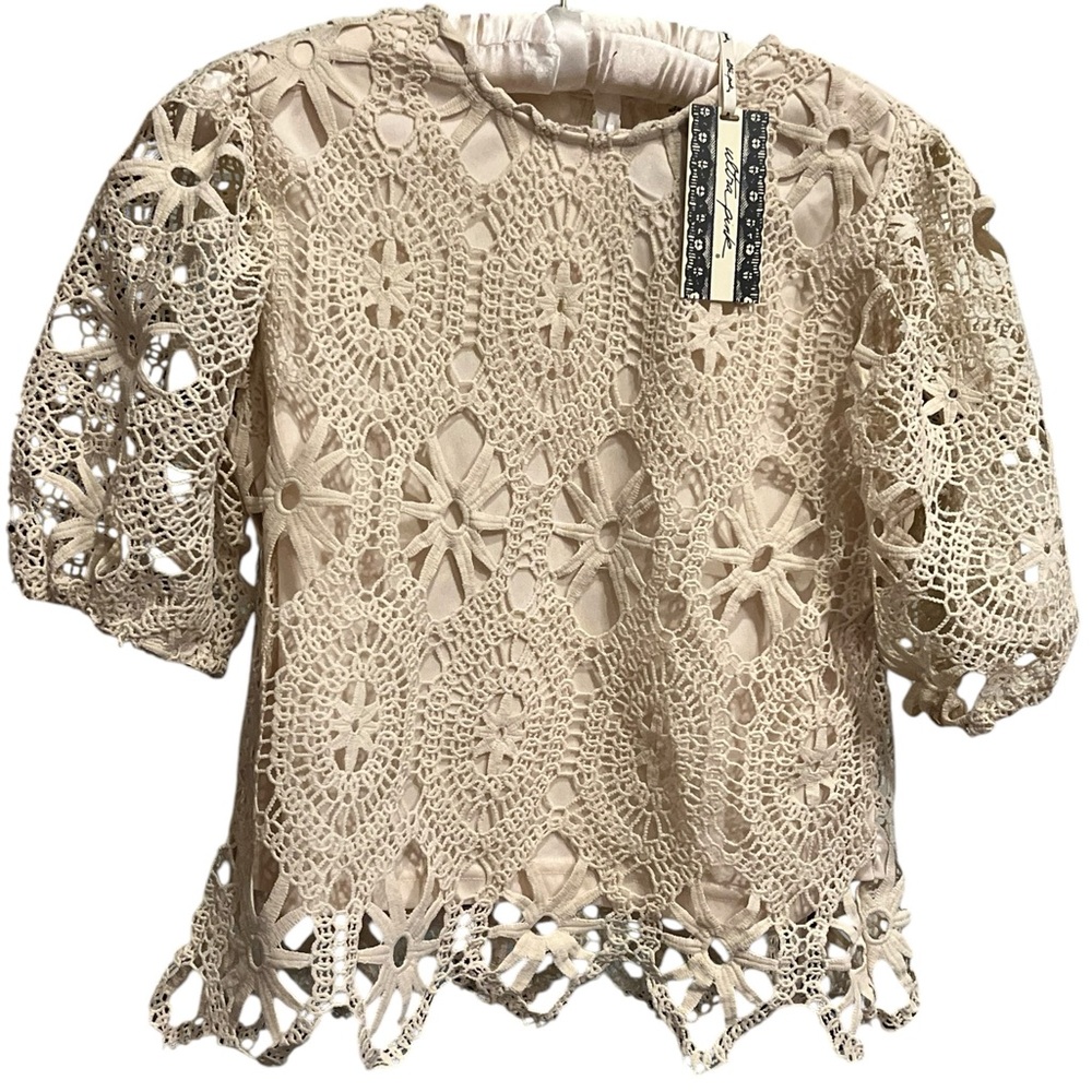Beige Crochet Floral Lace Top